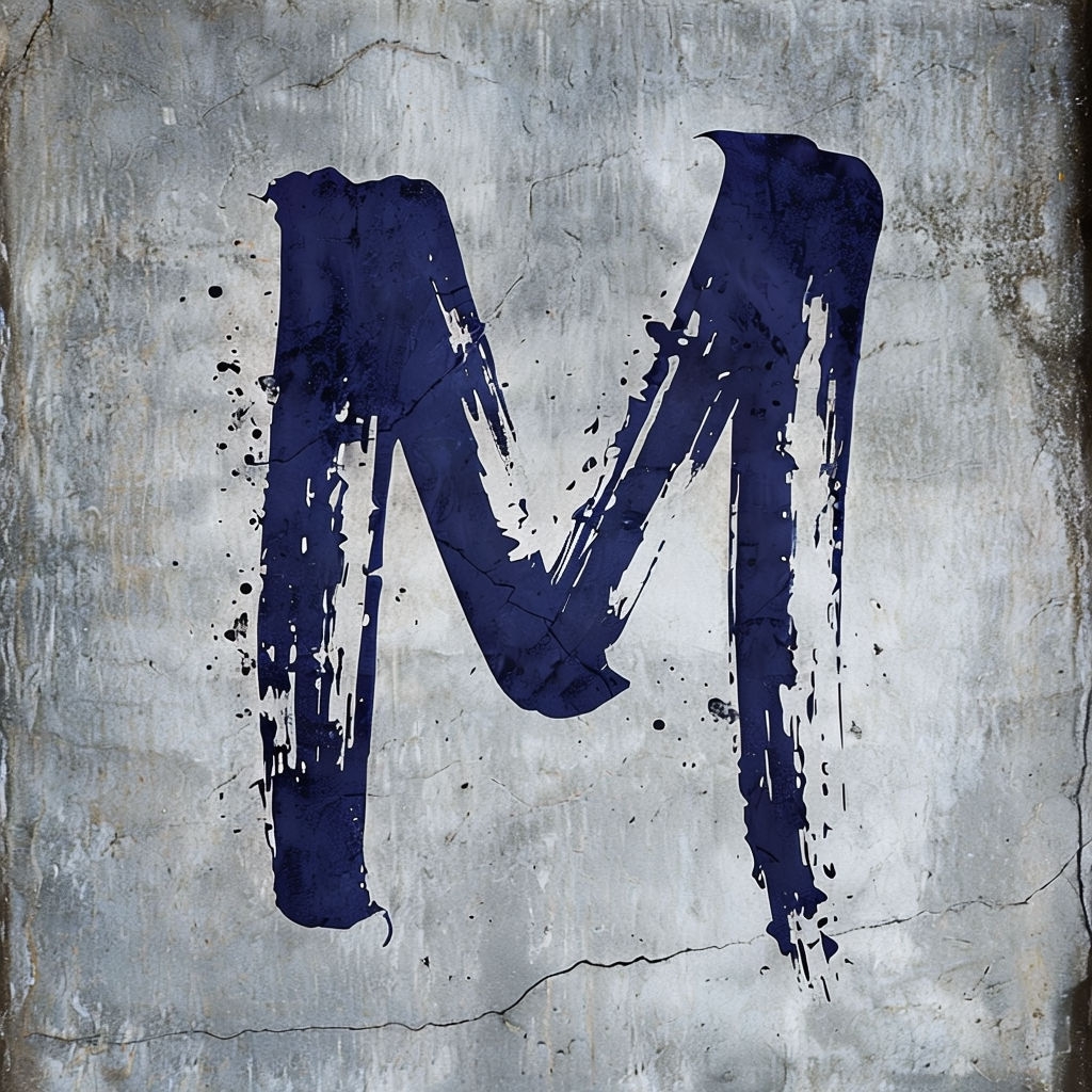 Bold Indigo Brushstroke M Monogram on Textured Concrete Background Monogram