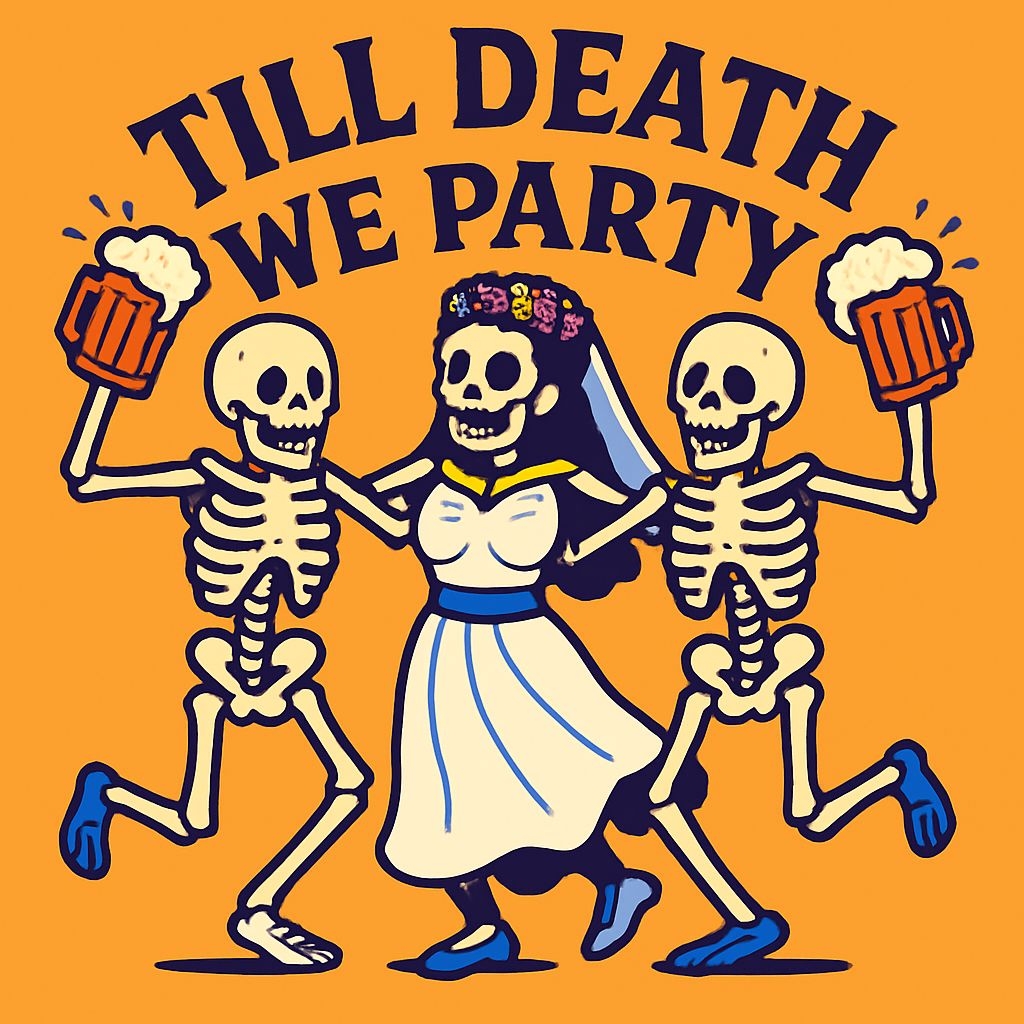 Dancing Skeletons with Till Death We Party Text T-Shirt