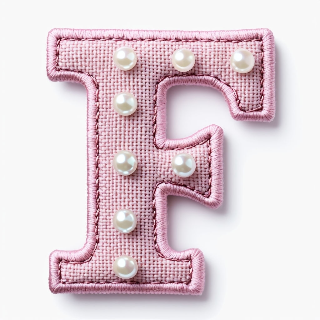 Elegant Fabric Letter F with Pearls Decorative Monogram