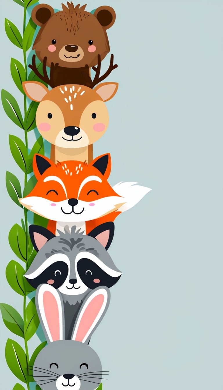Whimsical Woodland Animals Peeking Over Green Leaves Social Media Post
