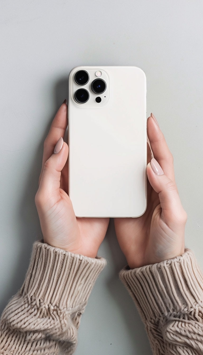 Close-Up Photograph of Hands Holding Smartphone Mockup