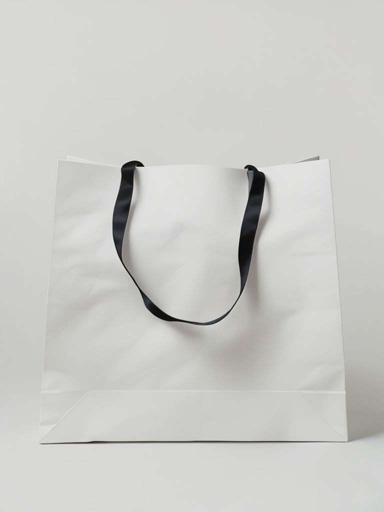 Minimalist White Shopping Bag Mockup on Light Gray Background