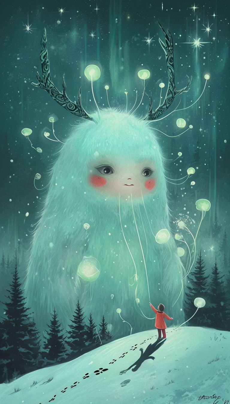 Ethereal Winter Creature in Dreamy Fantasy Scene Mobile Wallpaper