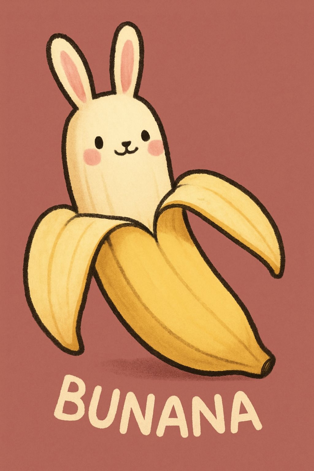 Whimsical Bunny Banana Character Illustration Poster