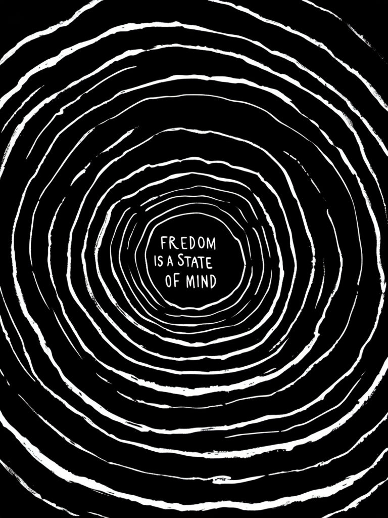 Minimalist Black and White Tree Rings Freedom Quote Poster