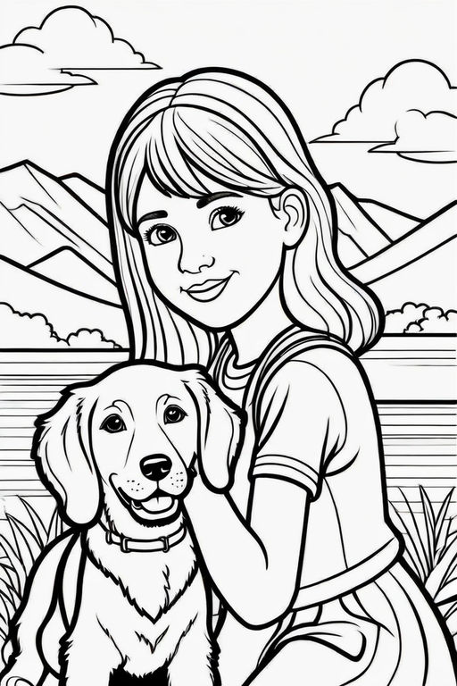 Girl and her dog Coloring Pages for Kids & Adults by SeoBuilder Ben ...