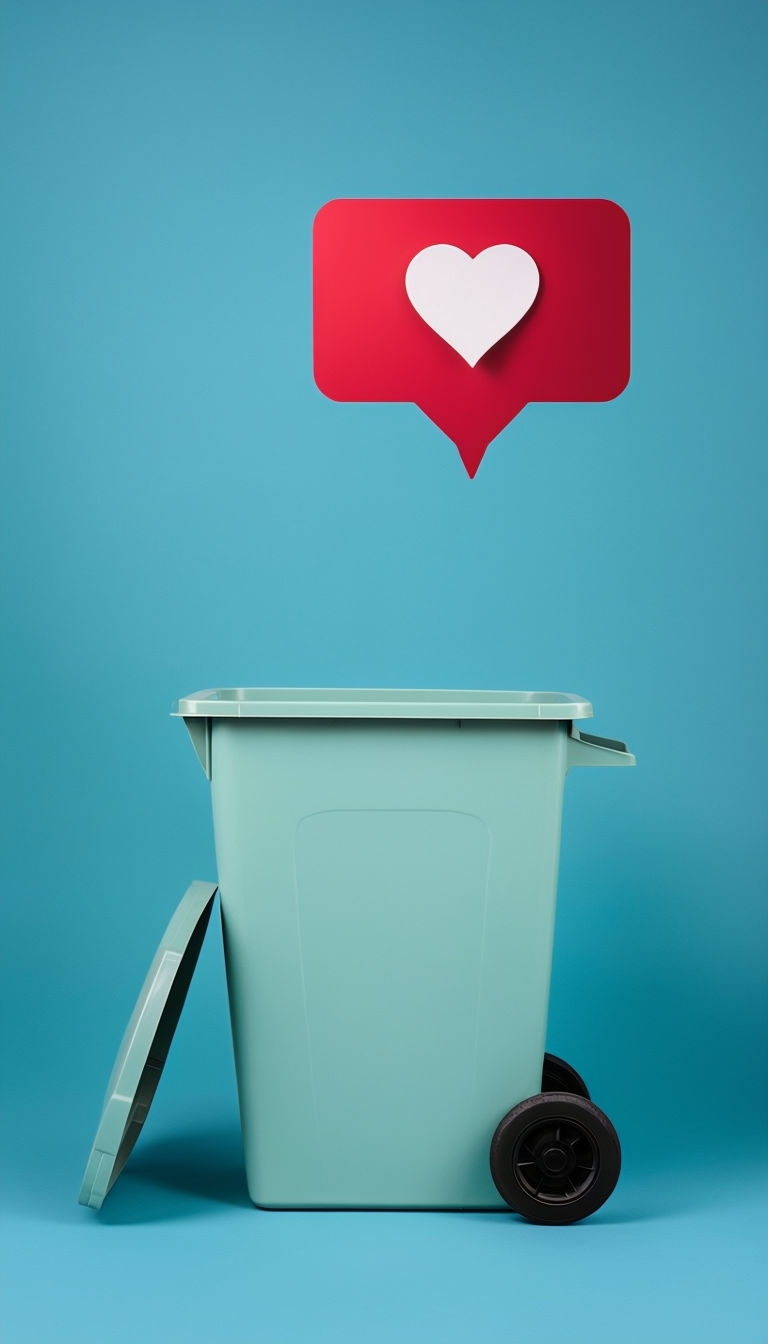 Minimalist Mint Green Garbage Bin with Red Speech Bubble Social Media Post