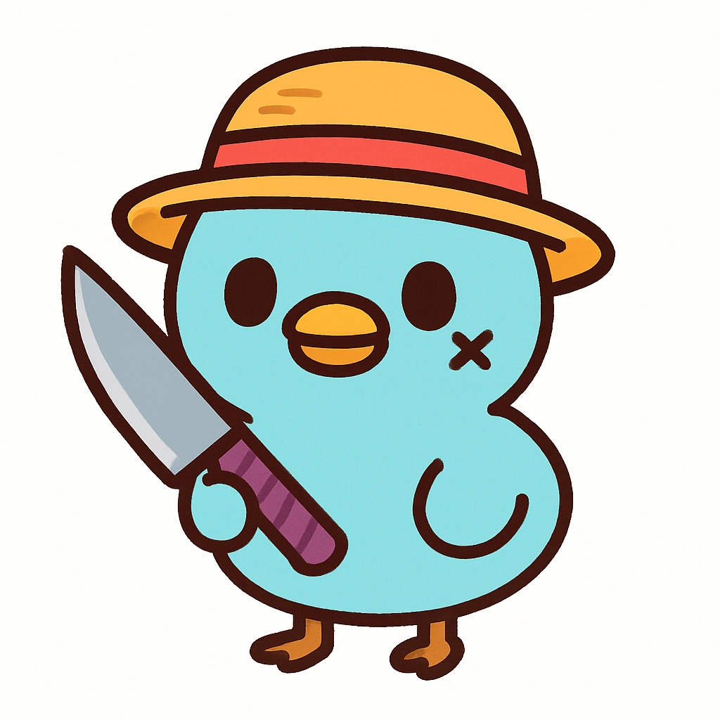 Cute Light Blue Bird Character with Hat and Knife Sticker