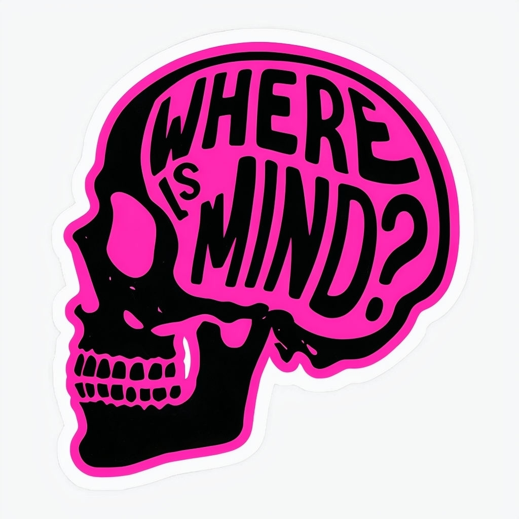 Psychedelic Black Skull with Neon Pink 'Where Is My Mind?' Sticker