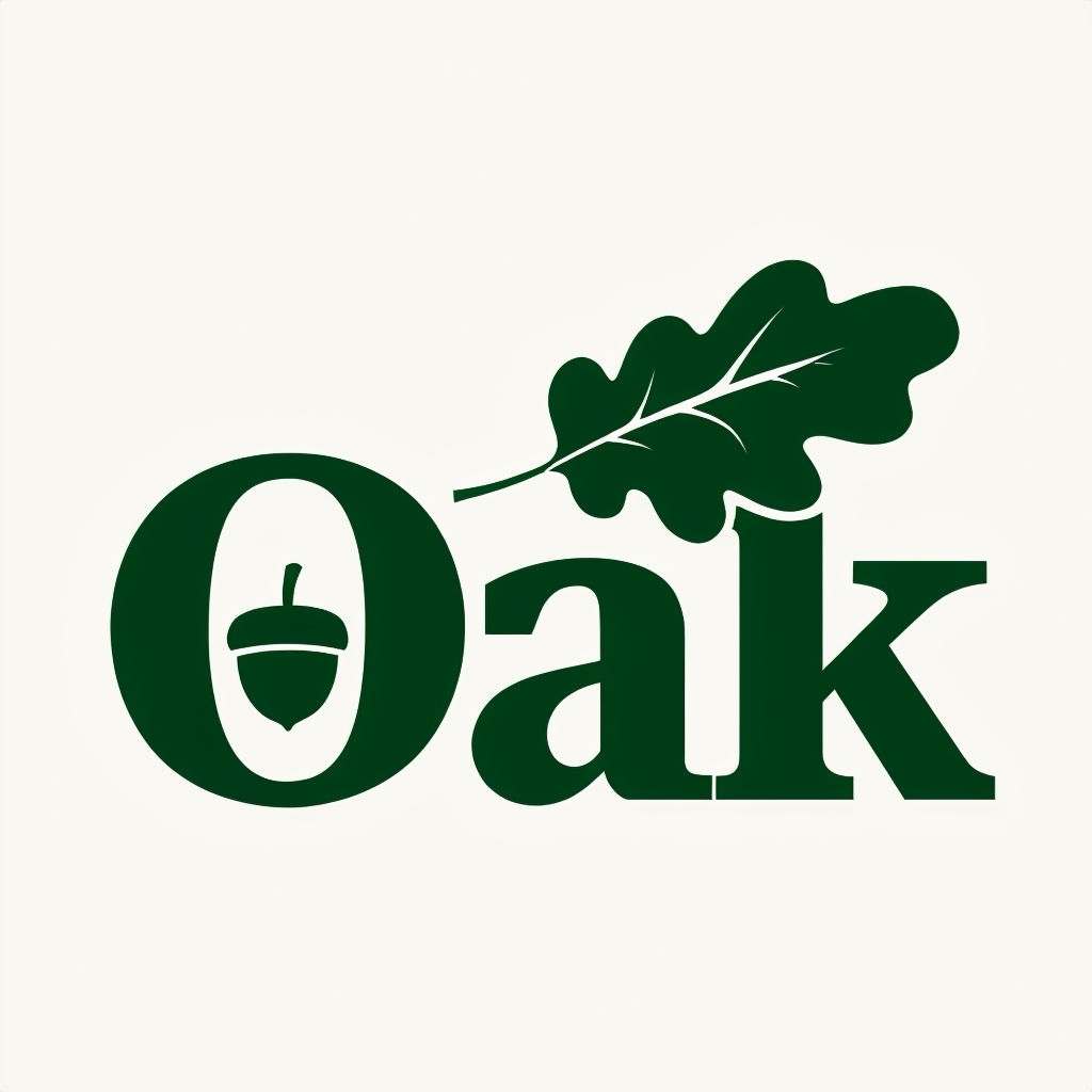 Minimalist Oak Logo with Acorn and Leaf Design