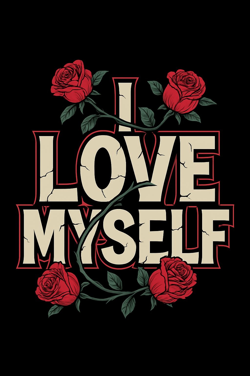 I Love Myself Bold Text with Red Roses T-Shirt