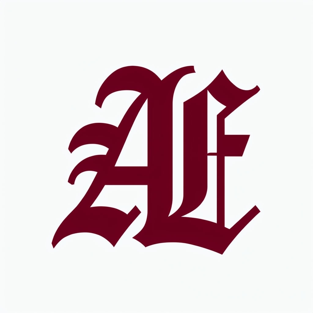 Elegant Burgundy AE Monogram in Gothic Style on White Background Monogram