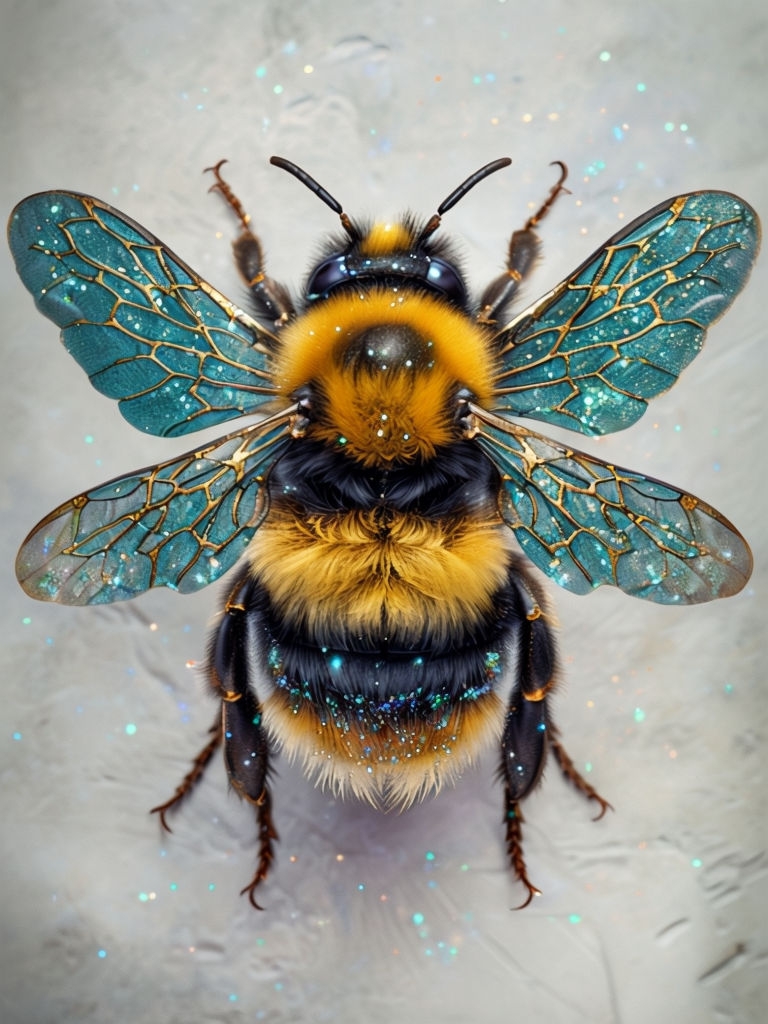 Enchanting Bumblebee Illustration with Glittering Wings Art