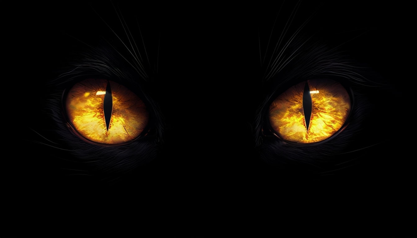 Striking Golden Cat Eyes on Black Background Virtual Background