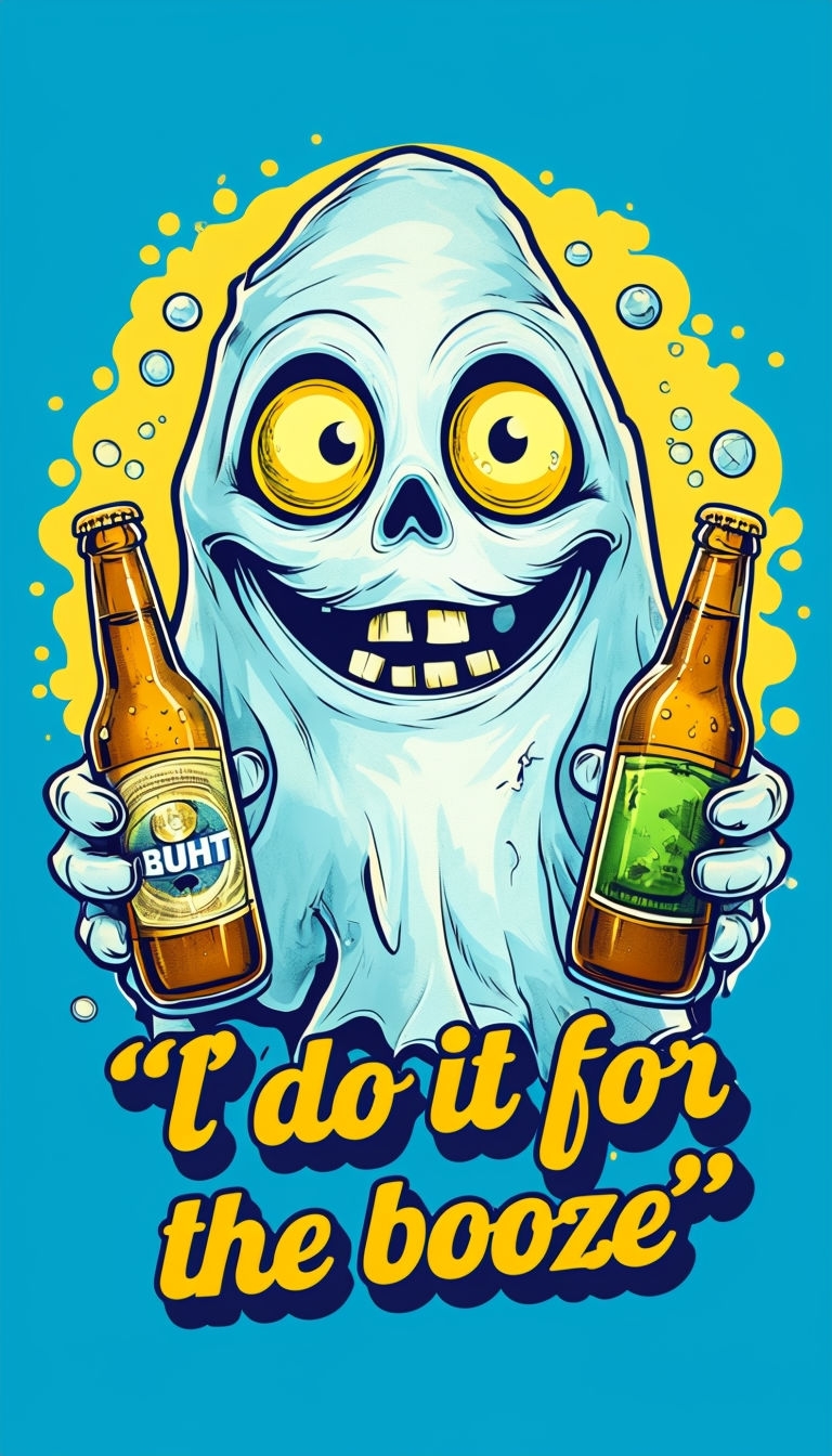 Comical Ghost with Beer Bottles and Fun Saying Sticker