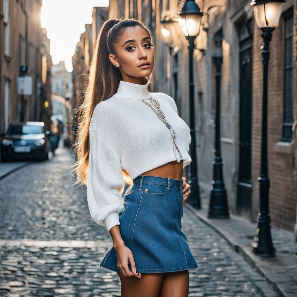 Ariana grande mini skirt long legs crop top