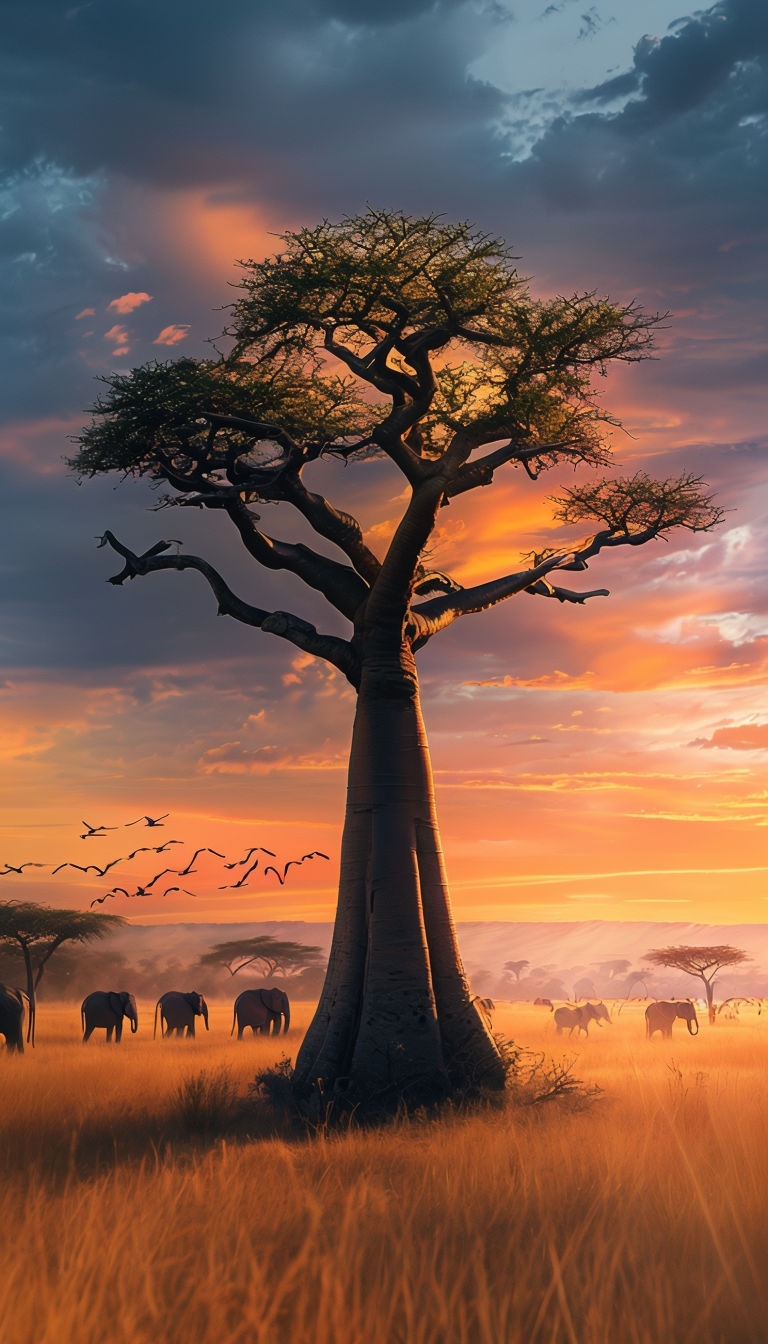 Breathtaking Baobab Tree Sunset Landscape Mobile Wallpaper