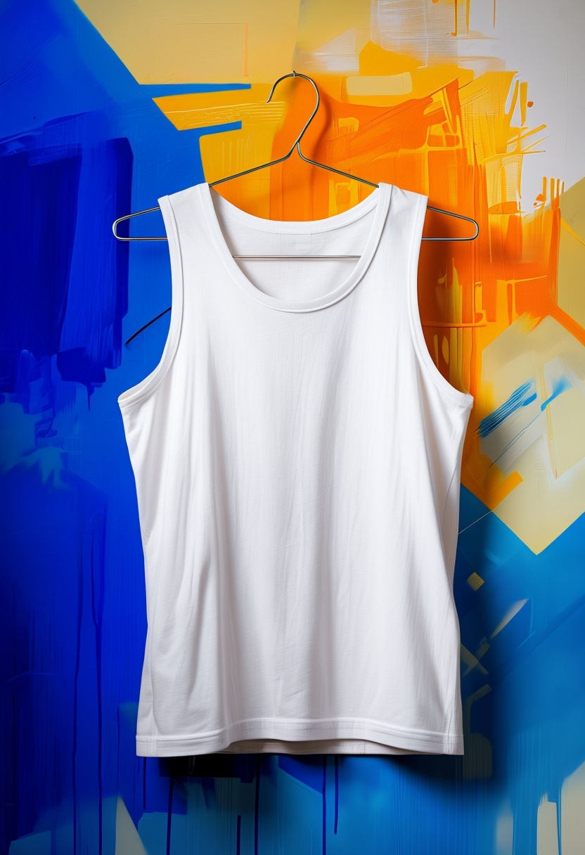 Photorealistic White Tank Top on Colorful Abstract Mural Mockup