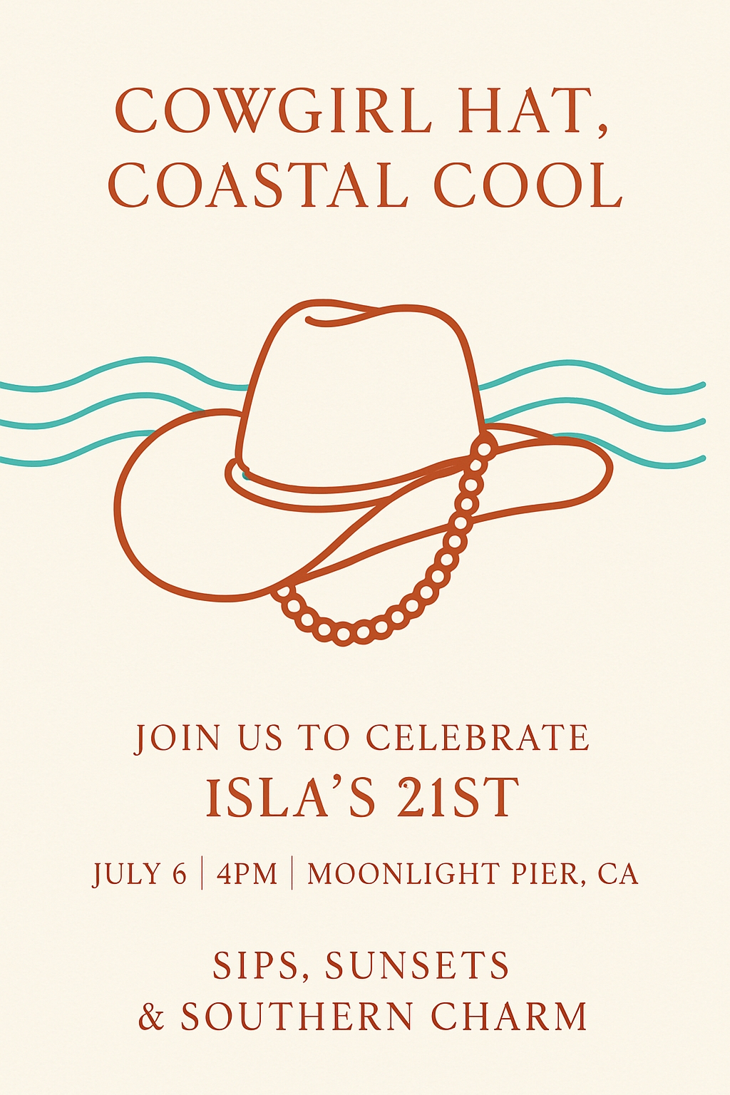 Rust Brown Cowboy Hat Coastal Celebration Invitation Poster Cards & Invites