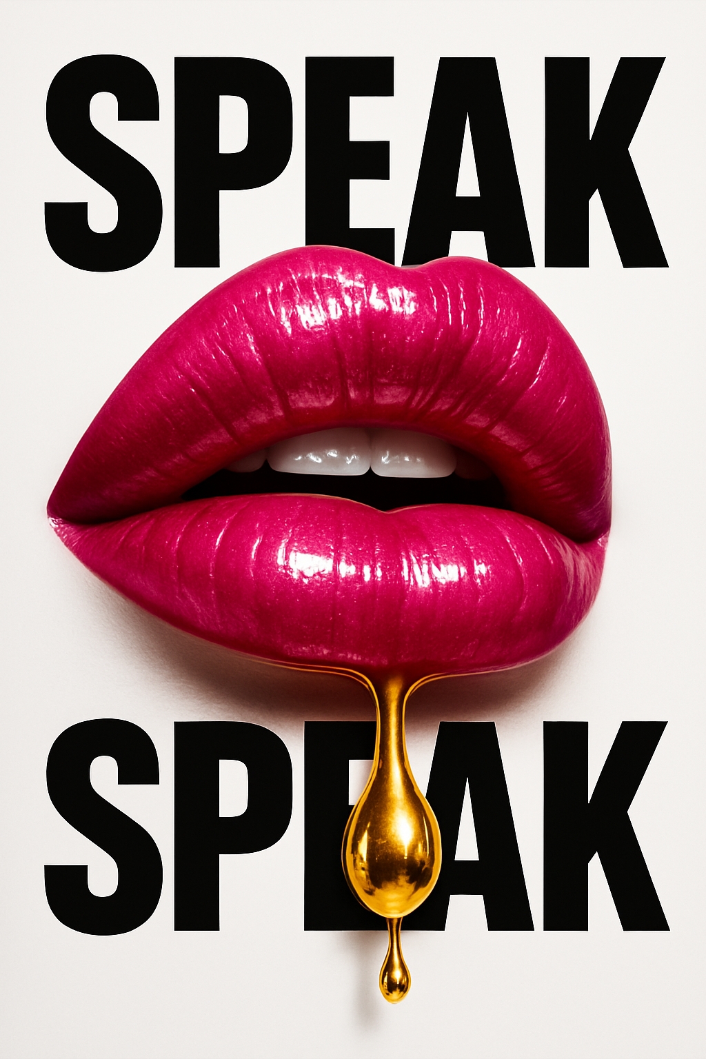 Glossy Magenta Lips with Bold Speak Text Poster