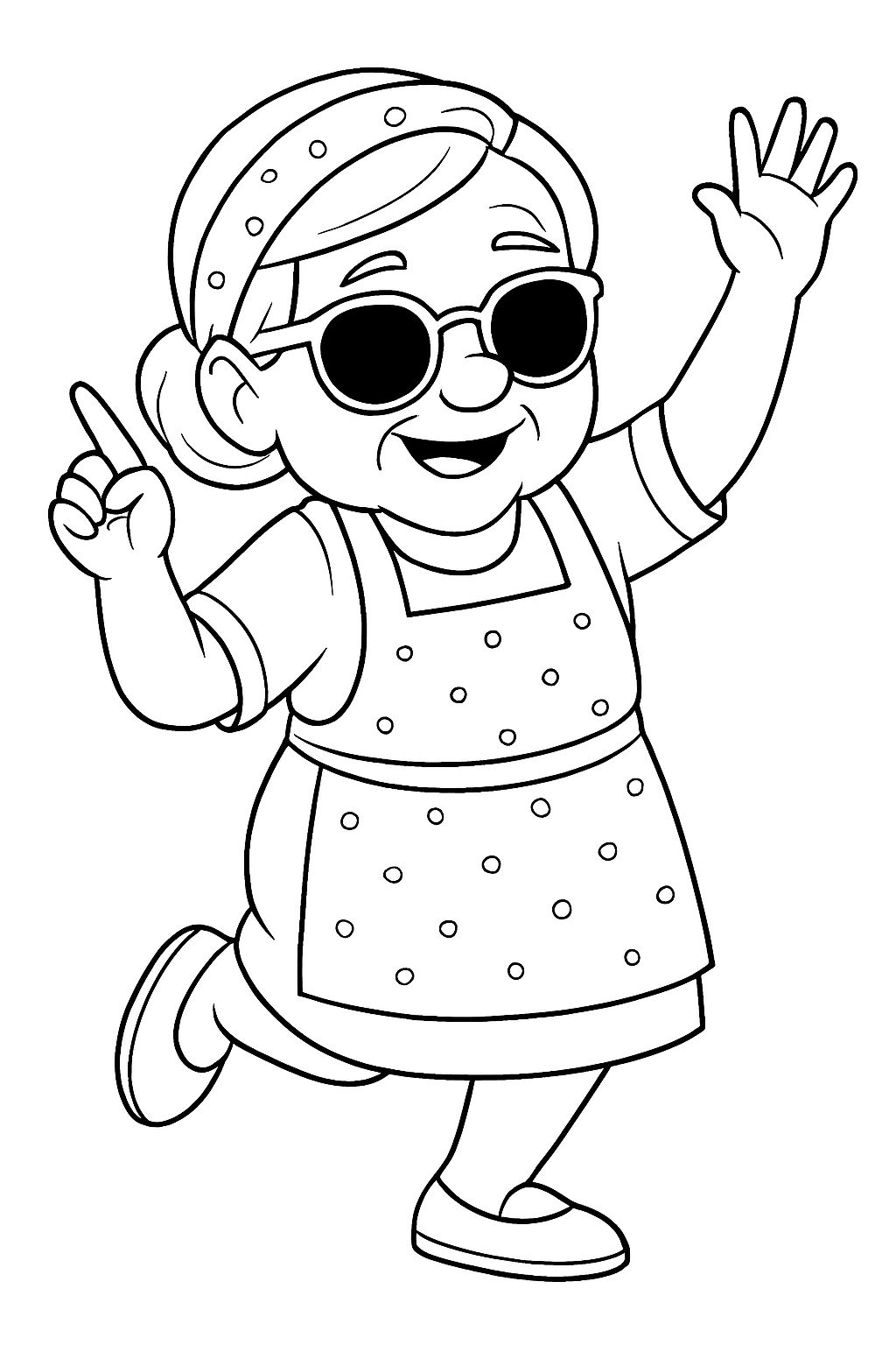 Cheerful Cartoon Elderly Woman Character Line Drawing Coloring Book Pages