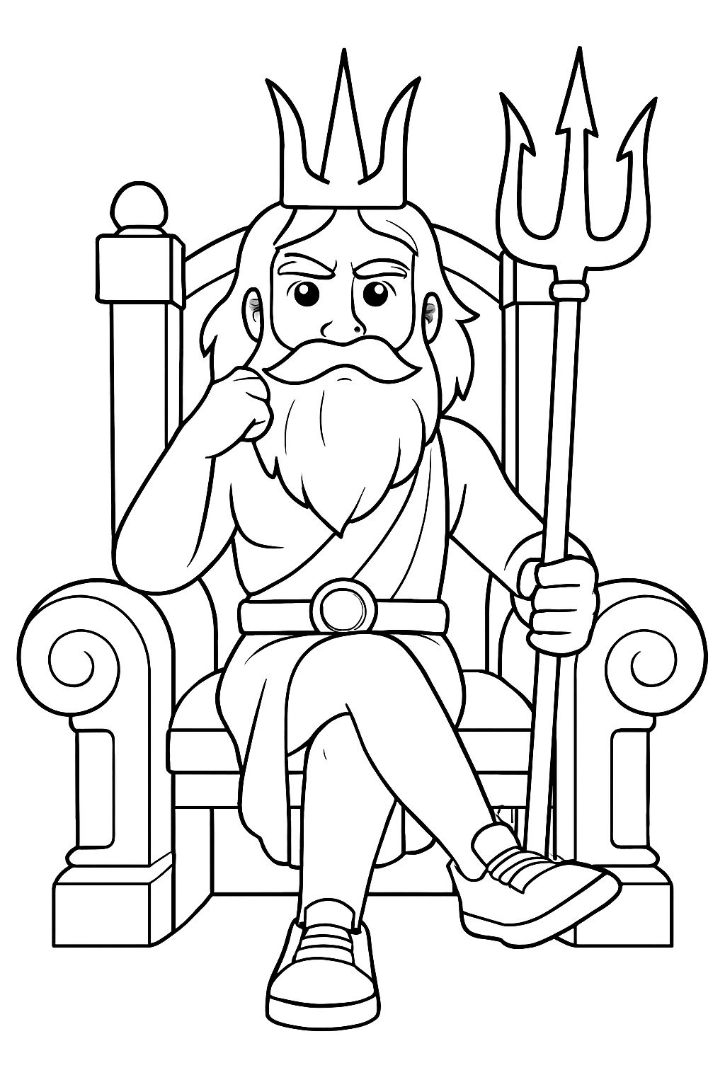Muscular Sea King Throne Illustration for Coloring Book Pages