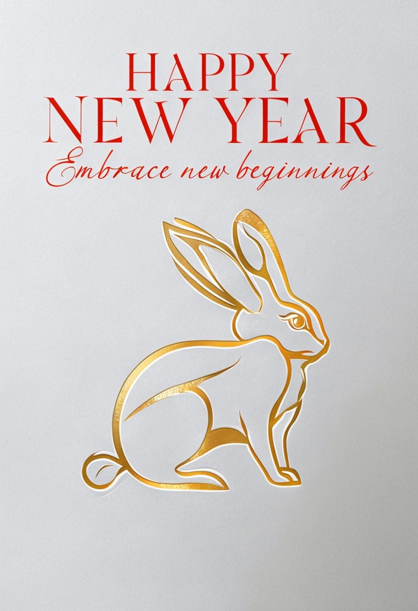 Stylish Minimalist Gold Rabbit New Year Greeting Card