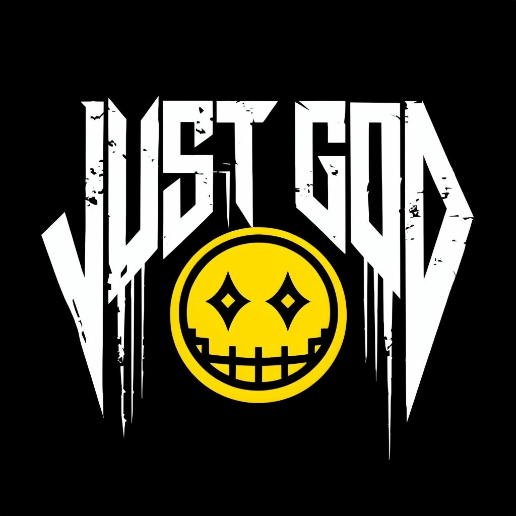 Just God Distressed Typography with Sinister Smiley T-shirt