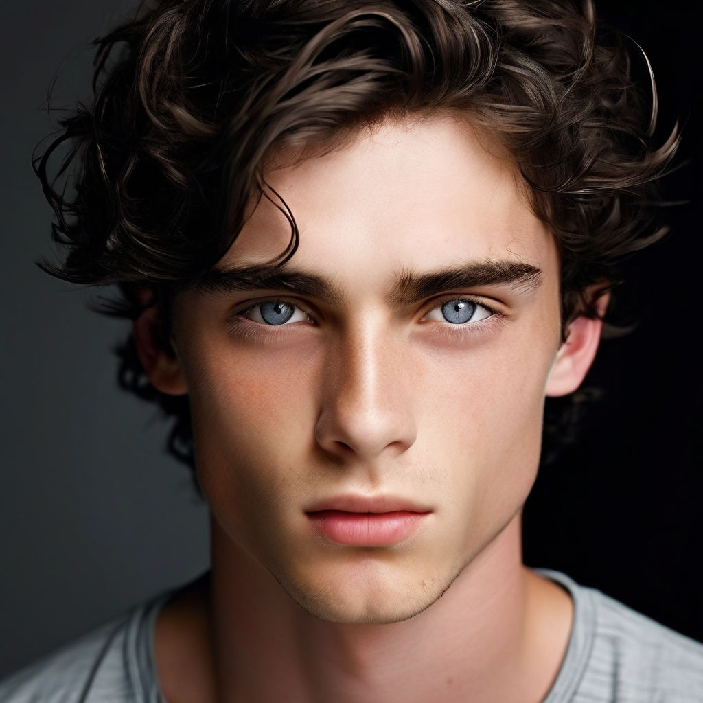 a head full of curly darker black hair. Beautiful big Blue eyes and a  Beautiful pale tan skin