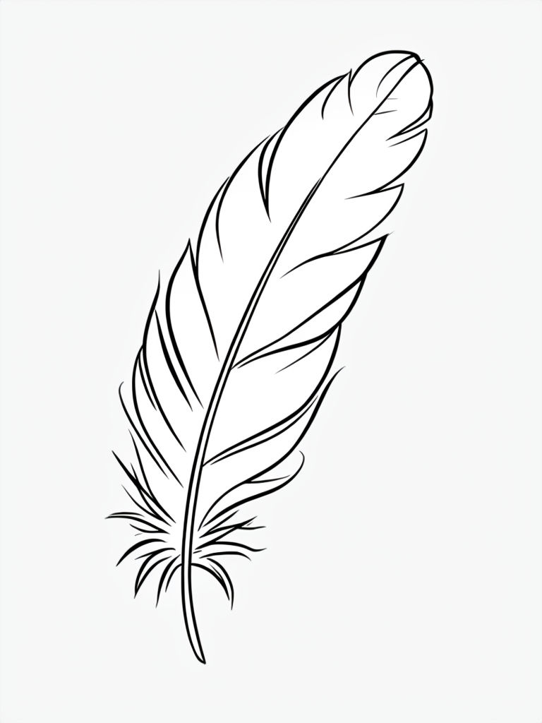 Minimalist Black Line Drawing of a Feather Illustration Coloring Book Pages