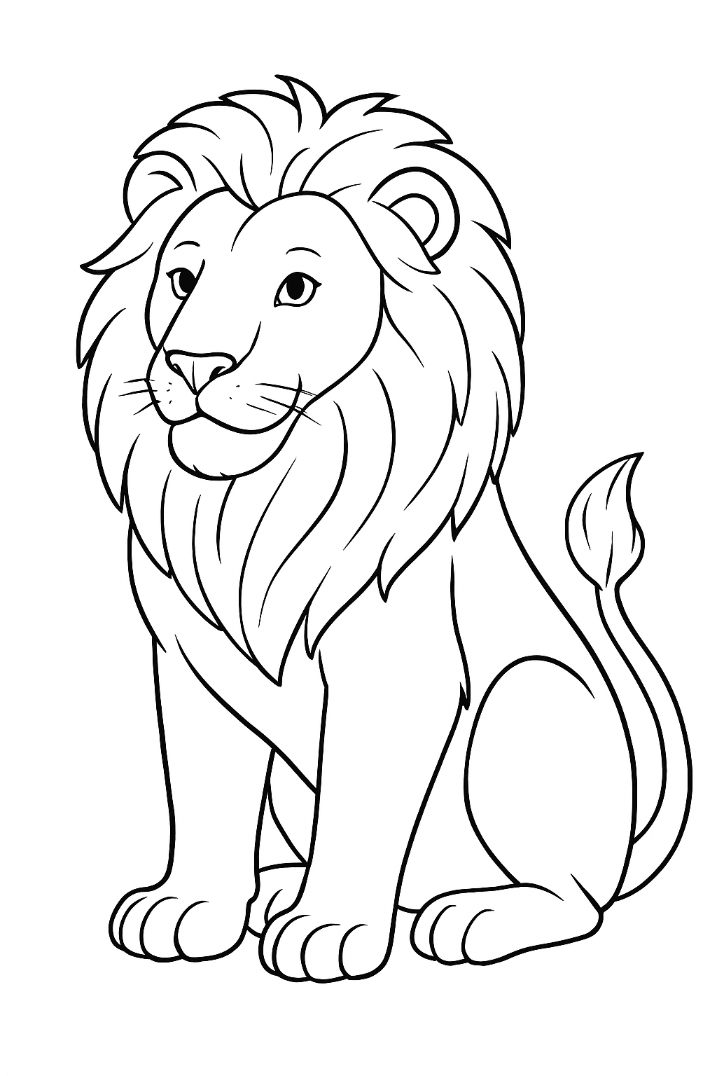 Graceful Black and White Lion Illustration Line Drawing Coloring Book Pages