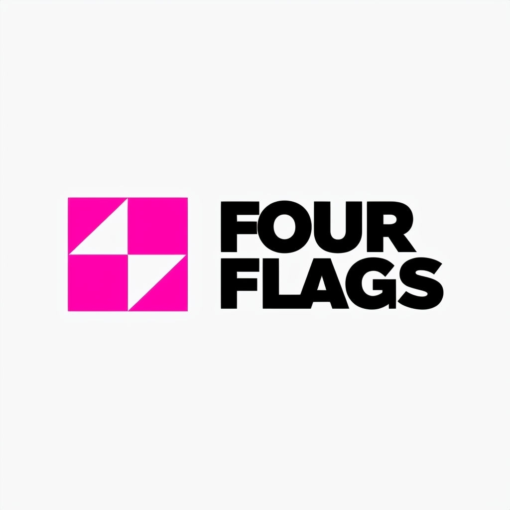 Modern Minimalist Four Flags Logo Design in Magenta and Black