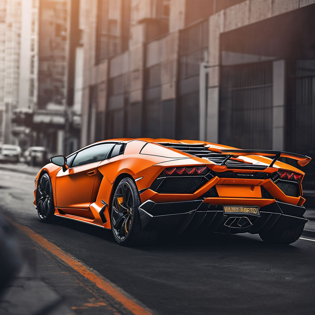 A orange Lamborghini car with back of view by Yashwanth L L - Playground