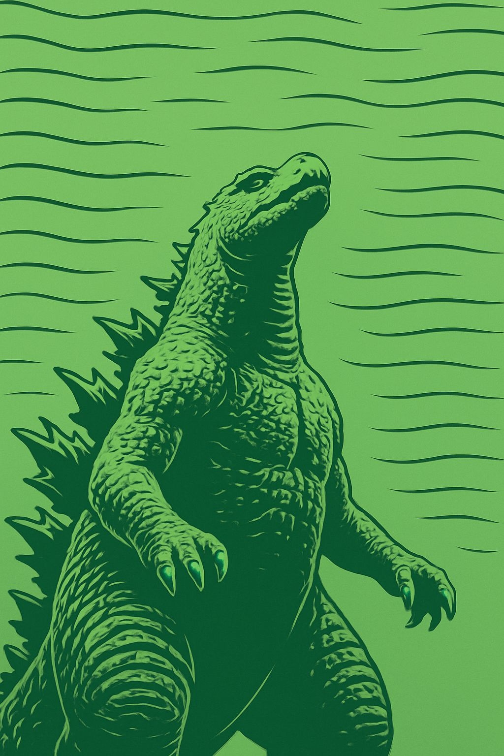 Majestic Godzilla Graphic Illustration in Bold Green Tones Art
