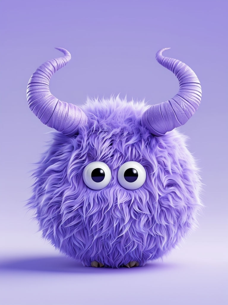 Whimsical Lavender Furry Monster 3D Illustration Art