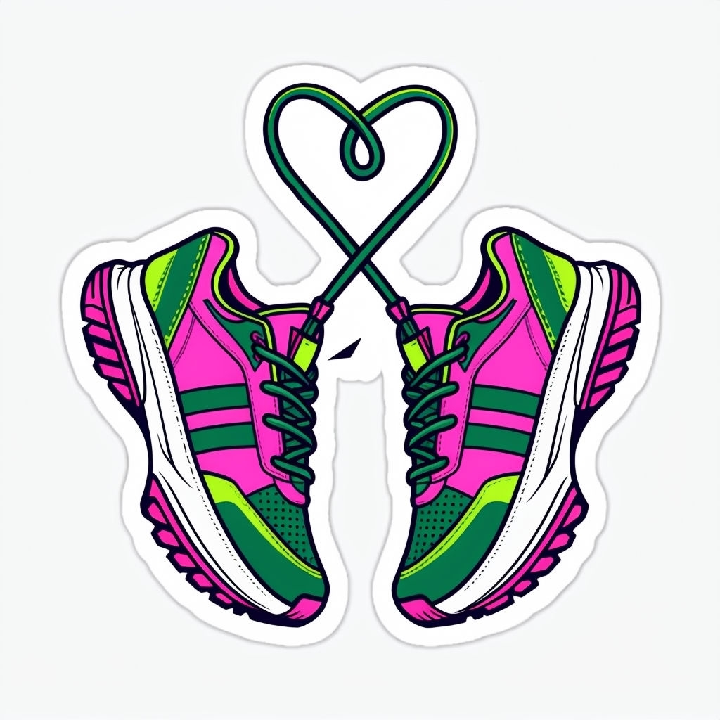 Vibrant Pink Running Shoes Heart Laces Cartoon Sticker