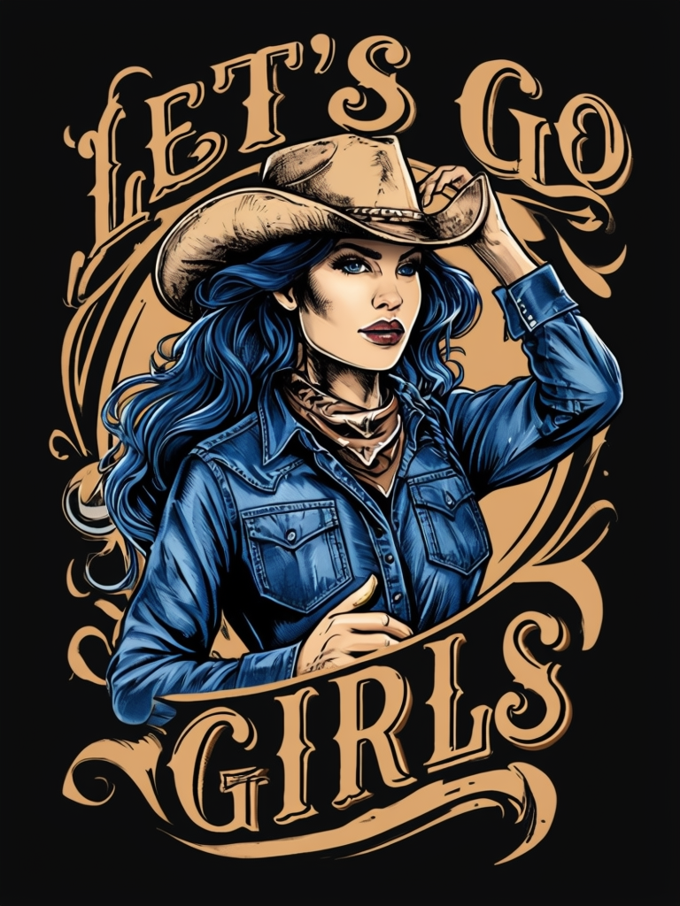 Blue Cowgirl Empowerment Vintage Illustration