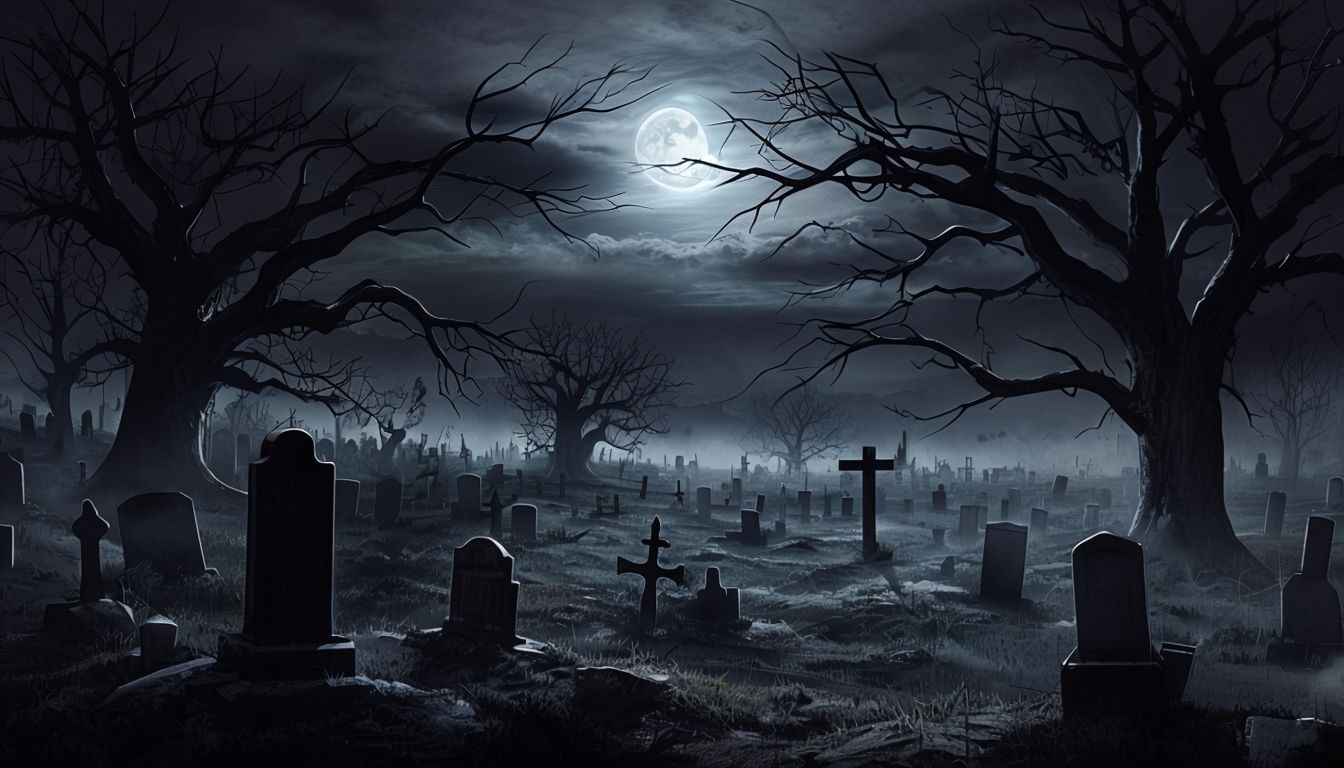 Spooky Cemetery Under Moonlight Virtual Background