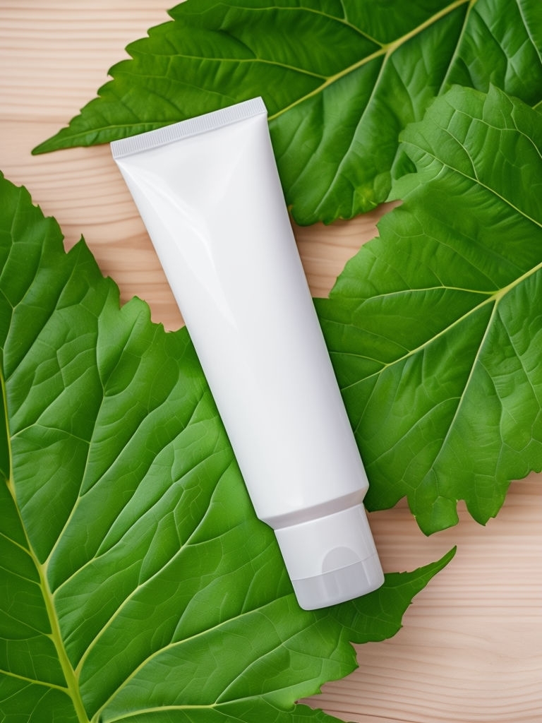 Eco-Friendly Cream Tube on Green Leaves Mockup