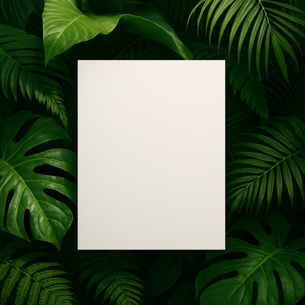 Minimalist Tropical Foliage with Blank Paper Mockup