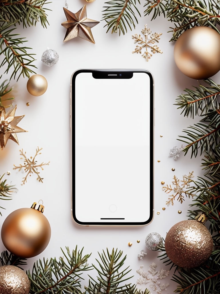 Elegant Christmas Smartphone Display with Festive Decorations Mockup