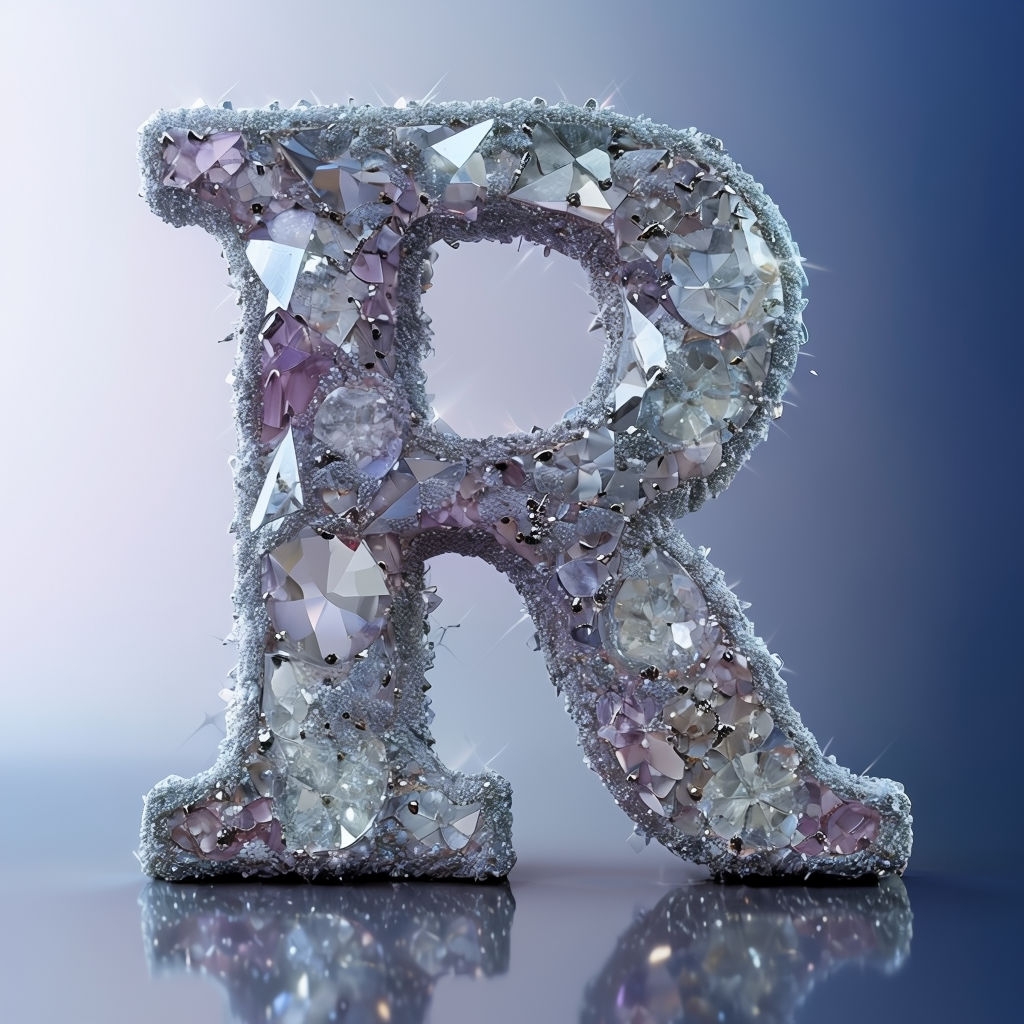 Luxurious 3D Crystal Letter R Artwork on Elegant Gradient Background Monogram