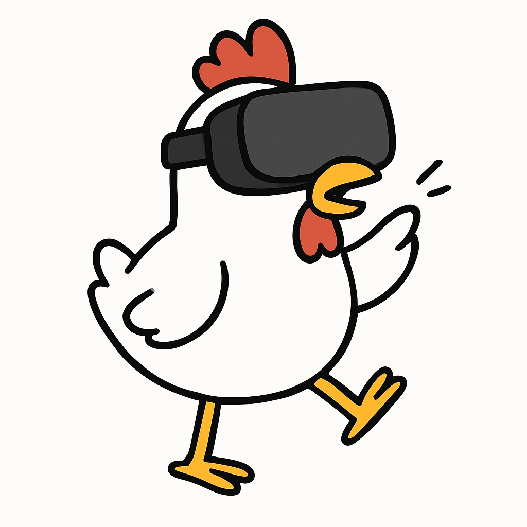 Playful Cartoon Chicken with VR Headset Whimsical Sticker