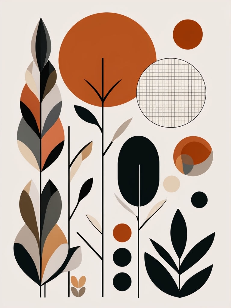 Modern Abstract Plant Shapes Illustration with Geometric Elements Poster