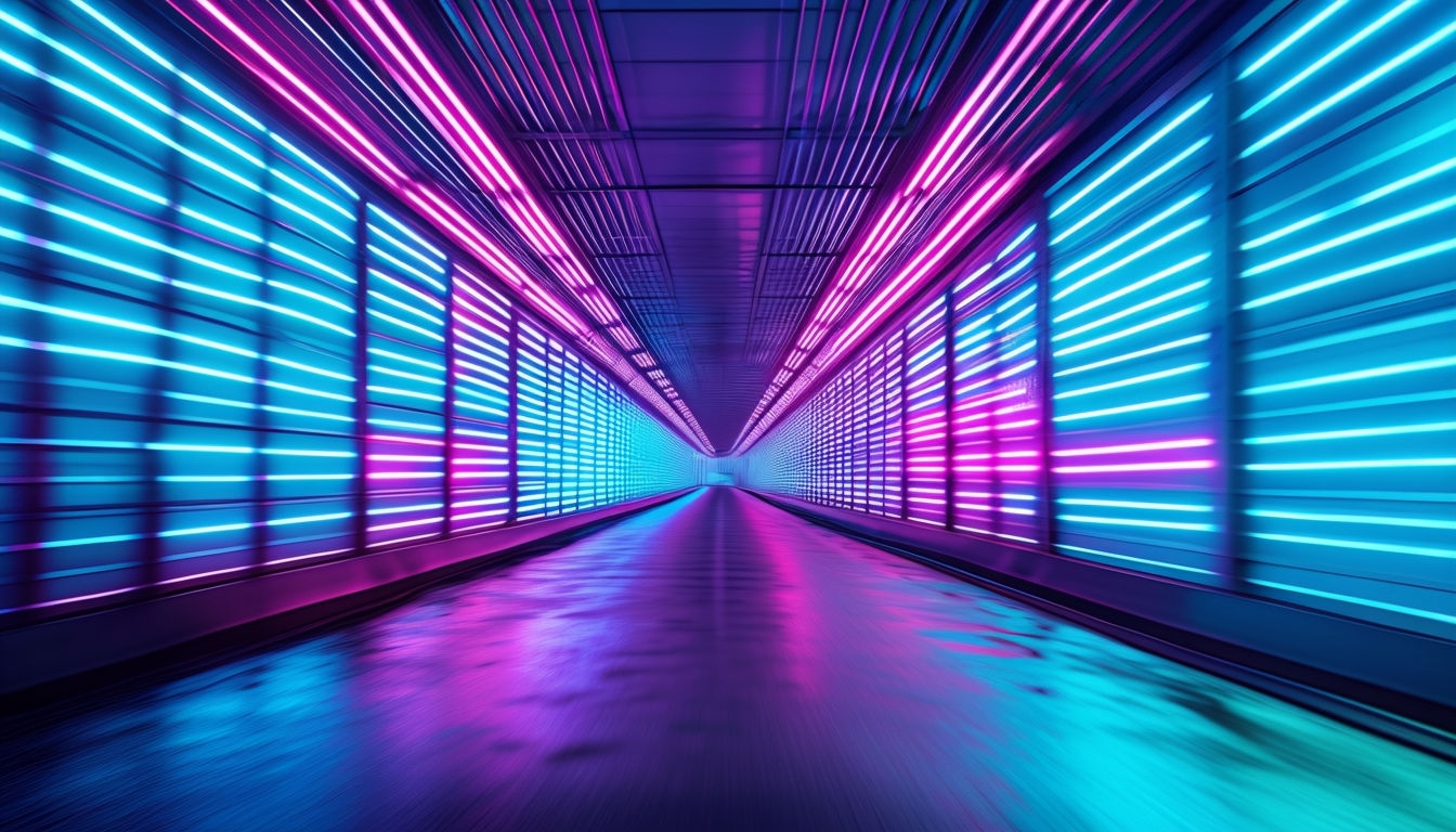 Futuristic Neon Tunnel Perspective Virtual Background Design