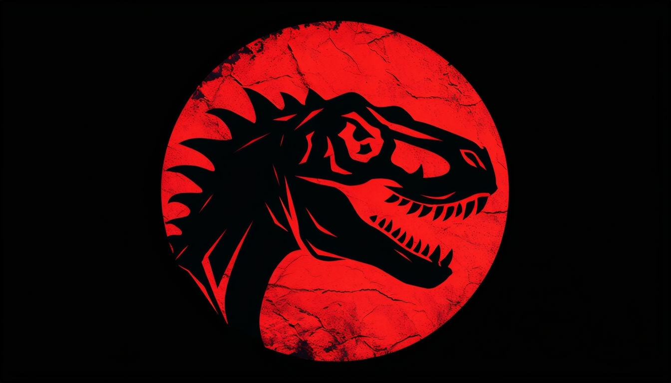Bold Red Dinosaur Emblem Digital Art for Virtual Backgrounds