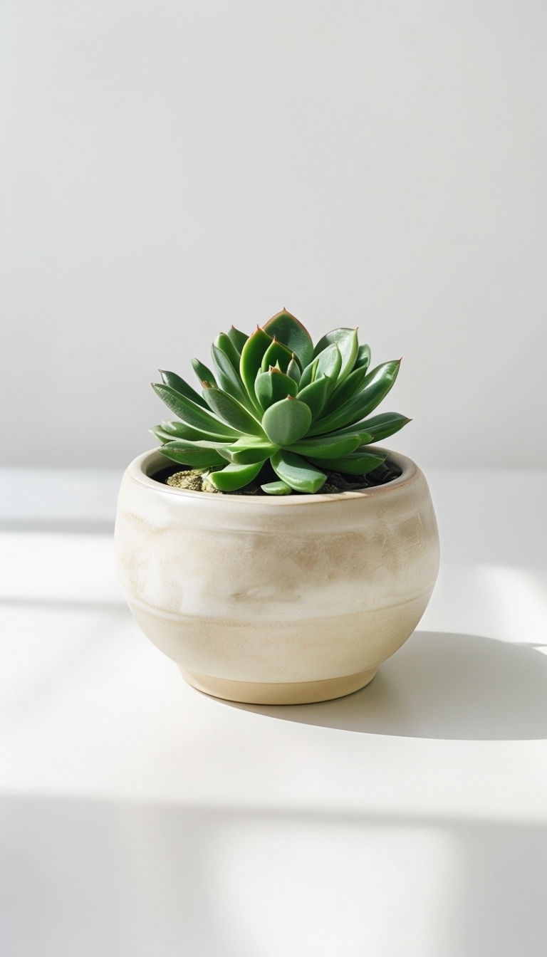 Minimalist Succulent Plant in Beige Pot Photography Mobile Wallpaper