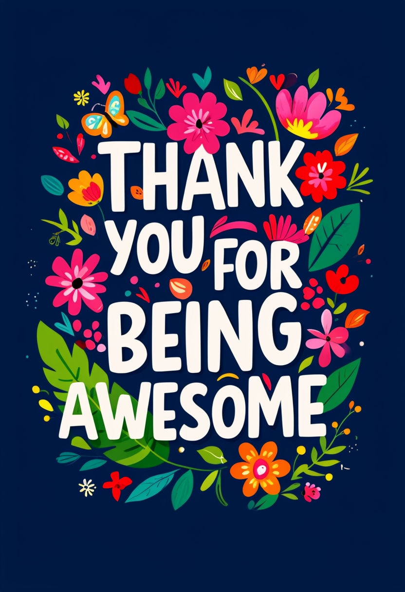 Vibrant Thank You for Being Awesome Greeting Card with Floral Design