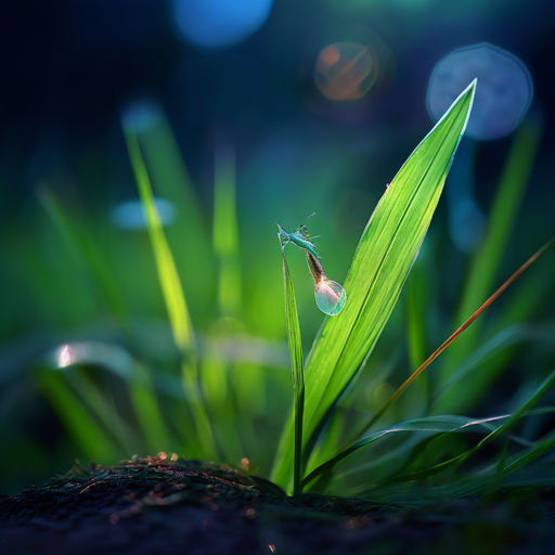 Single blade of grass in sharp focus under a microscope lens by