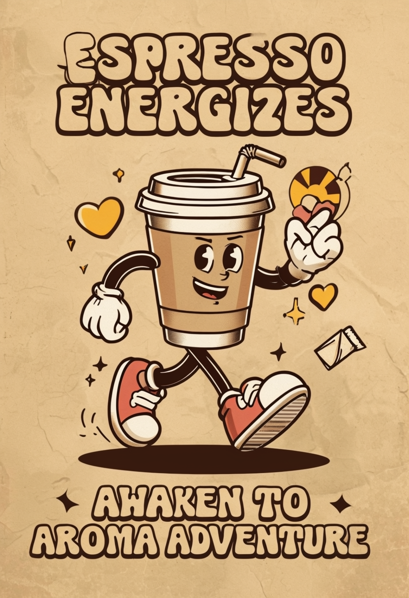 Energetic Coffee Cup Character Cartoon Promotion Illustration